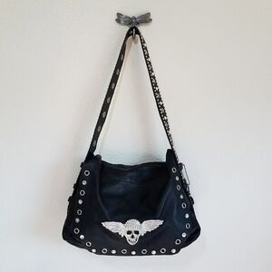 LEATHEROCK USA Rhinestone Skull Leather Shoulder Bag